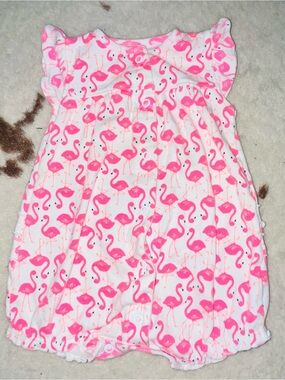 Carter's White Baby Romper with Pink Flamingo Print